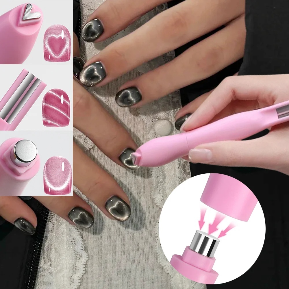 Contour Palette Stick - 3-in-1 Herzförmiger Katzenaugen-Nagelkunst-Magnetstift Doppellinien-Mondschlangen-French-Magnetstift für Magnetgel-Nagellack