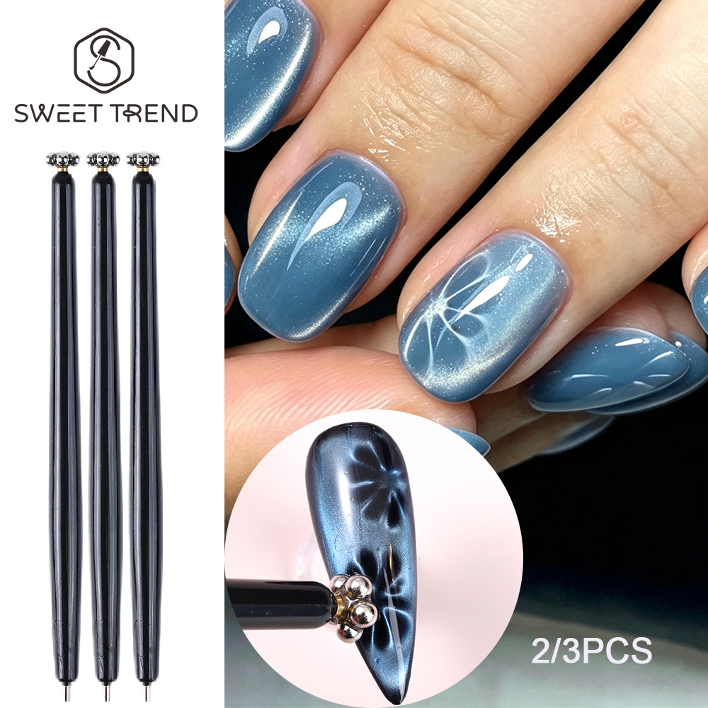 Contour Palette Stick - SWEET TREND-2/3 Stück Katzenaugen-Nagelkunst-Magnetstift Blütenblattdesigns/ Wasserwellen/