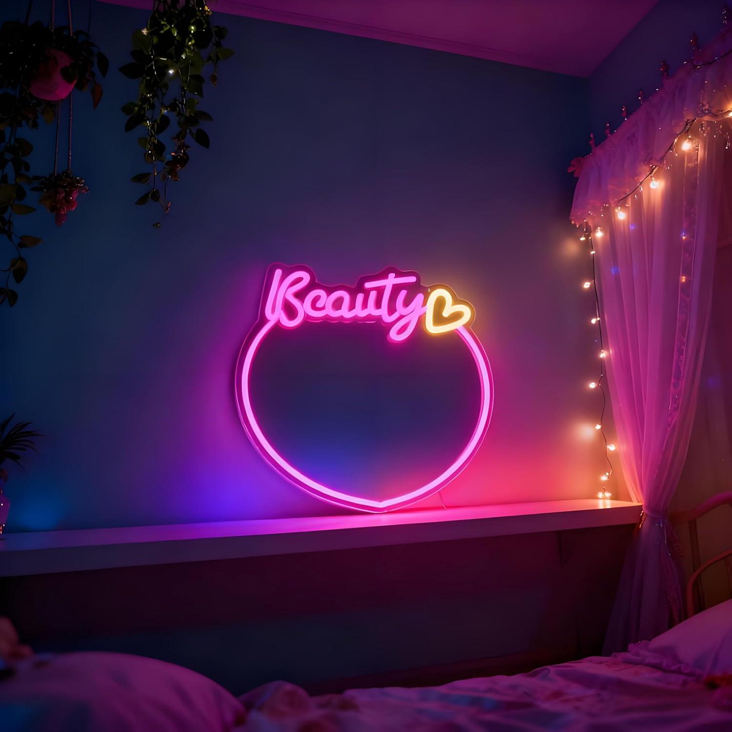 Schönheitsspiegel-Neonschild,  – Beauty No Makeup Bewertung und Preis